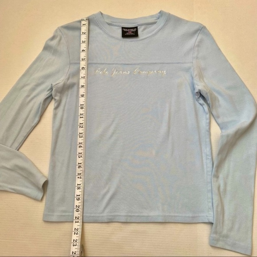 Polo Jeans Co Ralph Lauren Women's blue long-sleeved embellished T-shirt Size M - Picture 3 of 8
